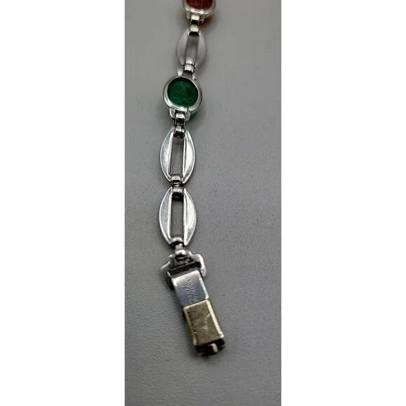 14k W. E. Richards Co. Symmetalic Sterling & Scarab Bracelet 6" Gemstones 1940s - Picture 15 of 15